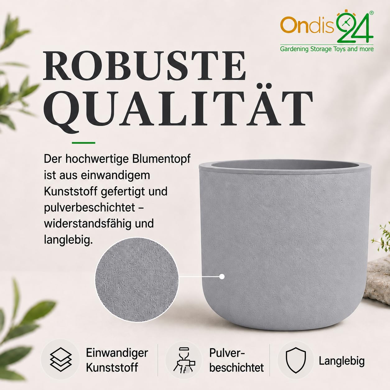 Ondis24 Pflanzgefäß, Blumenkübel Basalt Grau 50cm