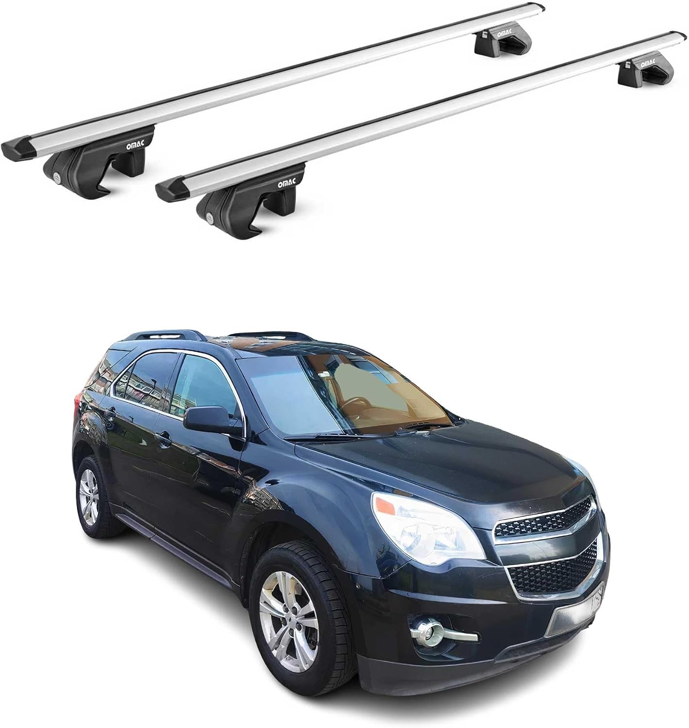 OMAC Roof Rack Cross Bars for Chevrolet Equinox 2010-2017 Lockable 198Lbs Aluminium Silver 2Pcs fits Cargo Carriers Kayak Canoe Bike Snowboard