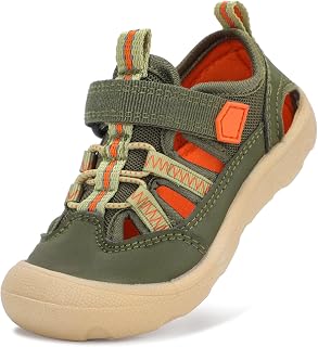 Toddler Boys Sandals Water Shoes I4-L11 US Wide | Quick Dry, Machine Washable, Closed-toe, Non Slip, Flexible, Cushioned, Hook and Loop, Barefoot, Breathable, Lightweight
