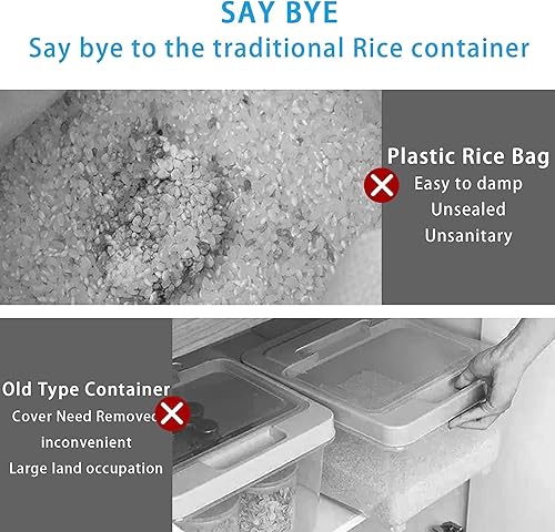 Miniatura 6 de Fastand Dispensador de arroz de 25 libras, recipiente de almacenamiento de alimentos secos de cereales con taza medidora, hermético, a prueba de