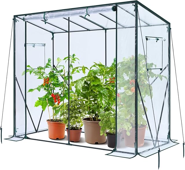Ohuhu Ohuhu Tomaten Gewächshaus Foliengewächshaus mit PVC-Abdeckung und Fernster, Begehbarer Gewächshaus 200x77x170 cm Gewächshaus Klein Winterfest Tomatenhaus für Optimales Pflanzenwachstum — Gewächshäuser