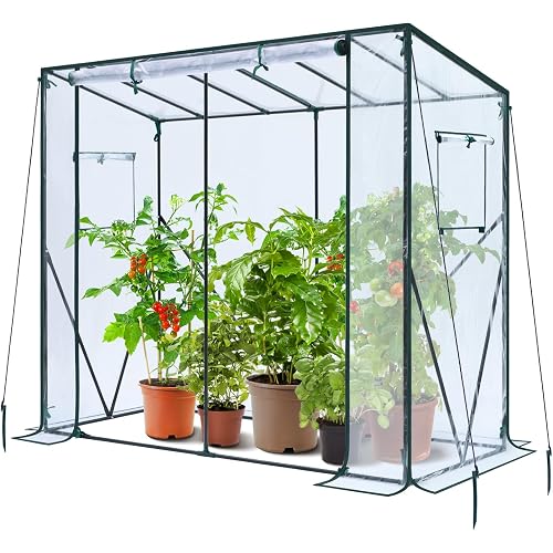 Ohuhu Tomato Greenhouse for Outdoors: Portable Lean to Green House Heavy Duty with Roll-Up Zippered Door, Tall Plastic Greenhouses for Outside Plants Growing Shed Tent for Backyard Transparent