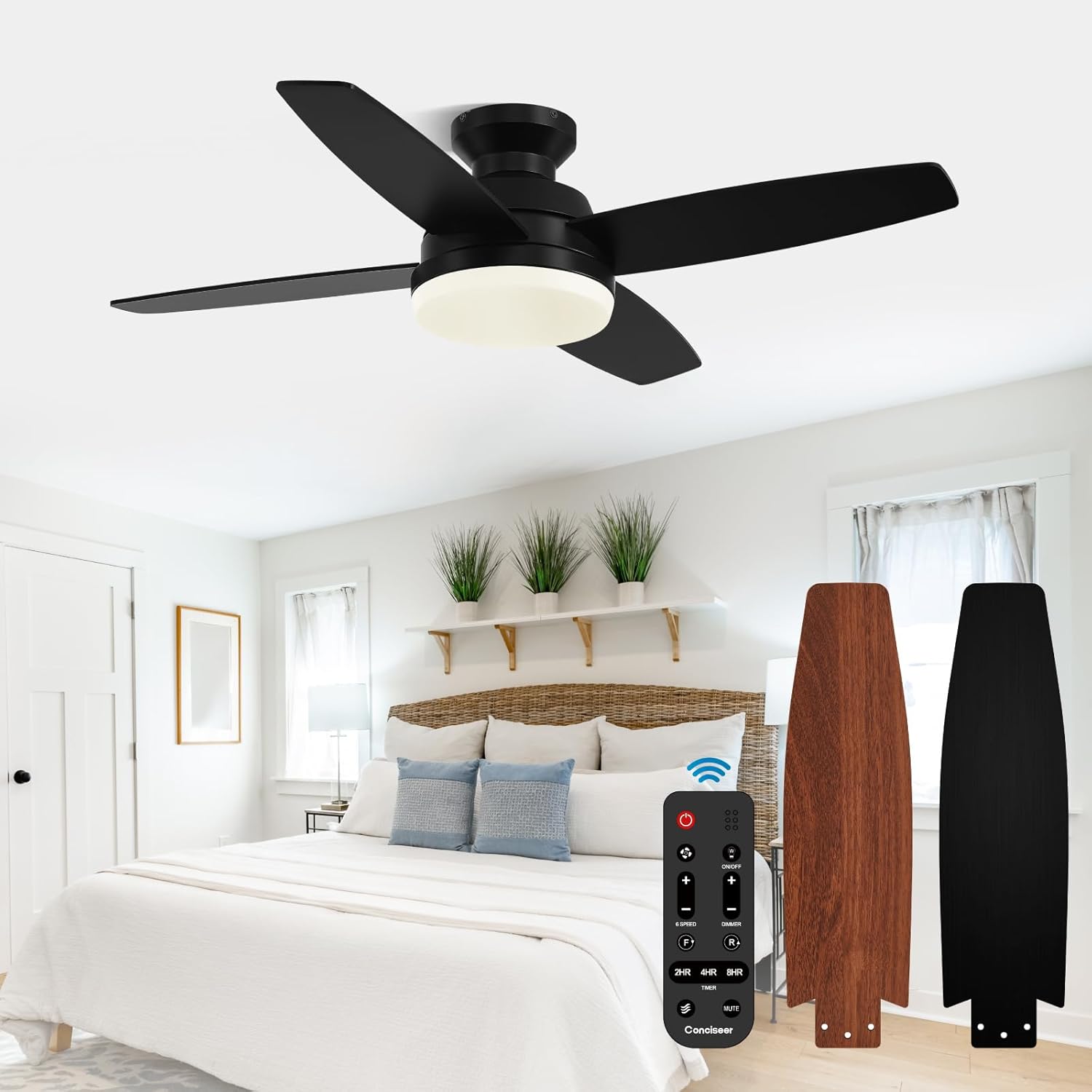 Modern 42 Inch Ceiling Fans with Light and Remote Bedroom Living Room Home Office Indoor Outdoor Flush Mount