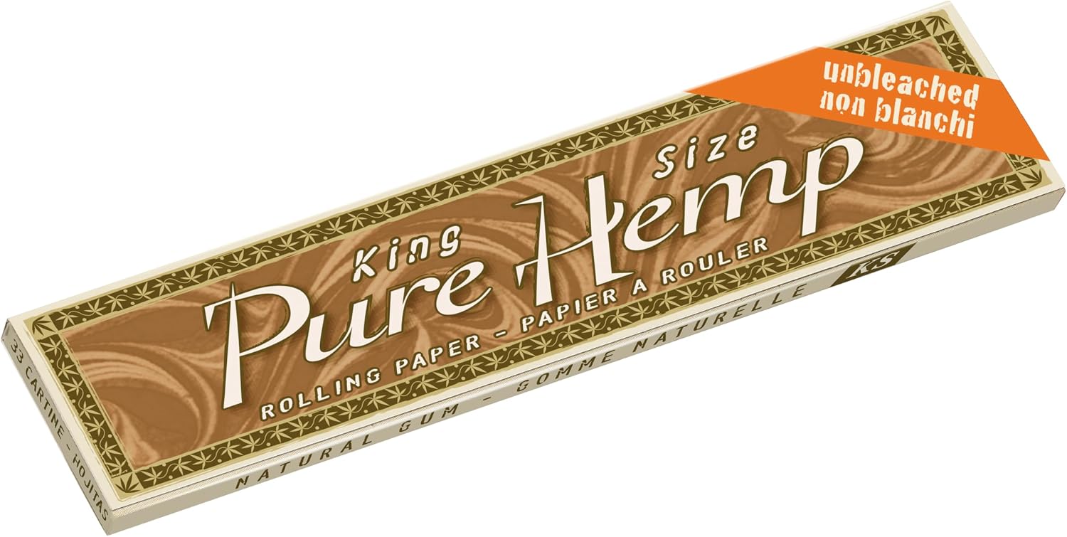 Pure Hemp Unbleached Rolling Paper - King Size (110mm) Cigarette Paper - Full Display Box of 50 Booklets (33 Leaves Per Book!)