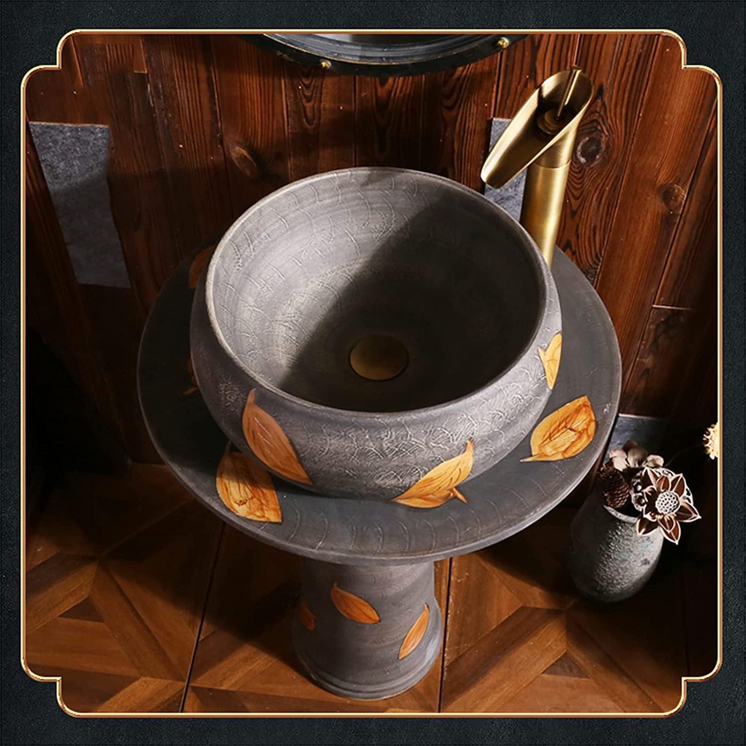 Full Pedestal Art Bathroom Basin Sink freestanding Pedestal Bathroom Sink Pedestal Hard and use (Color : K Size : No Mirror (Q No Mirror)) (Z with Mirror)