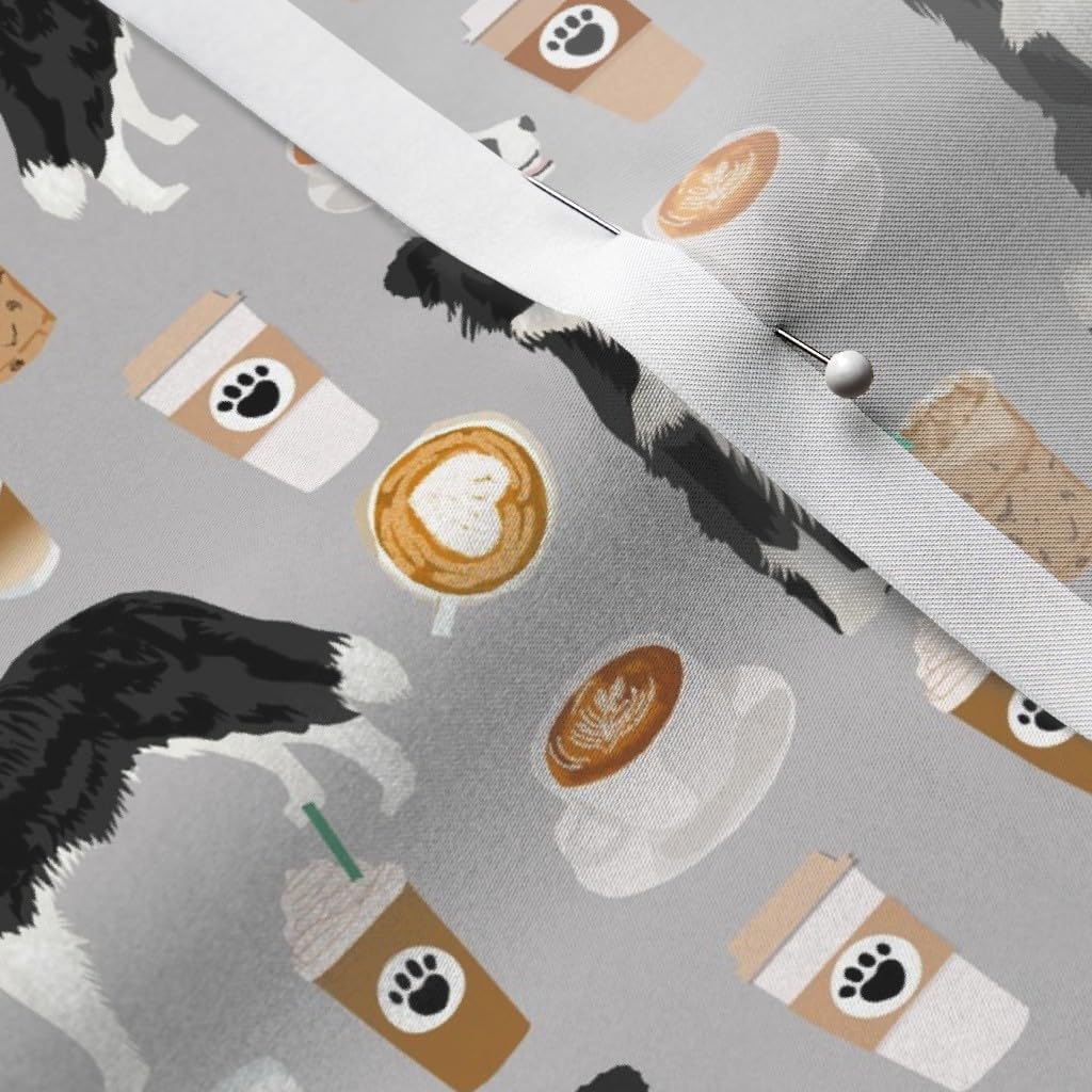 Spoonflower Fabric - Border Collies Dog Print Animal Coffee Lover Pet Food Coffees Printed on Satin Fabric by the Yard - Sewing Lining Apparel Fashion Blankets Decor