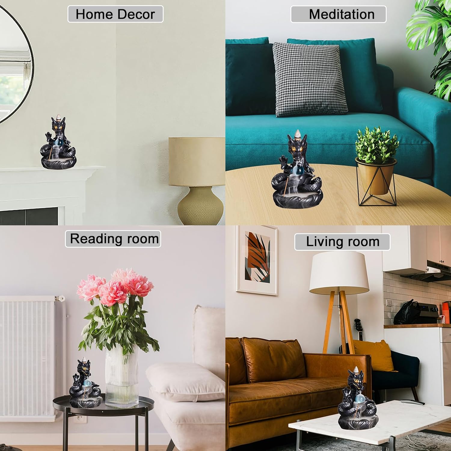 Dragon Shape Incense Waterfall, Ceramic Backflow Incense Holder, Handmade Waterfall Incense Burner with 20 Backflow Incense Cones + 30 Incense Sticks, Home Office Decor