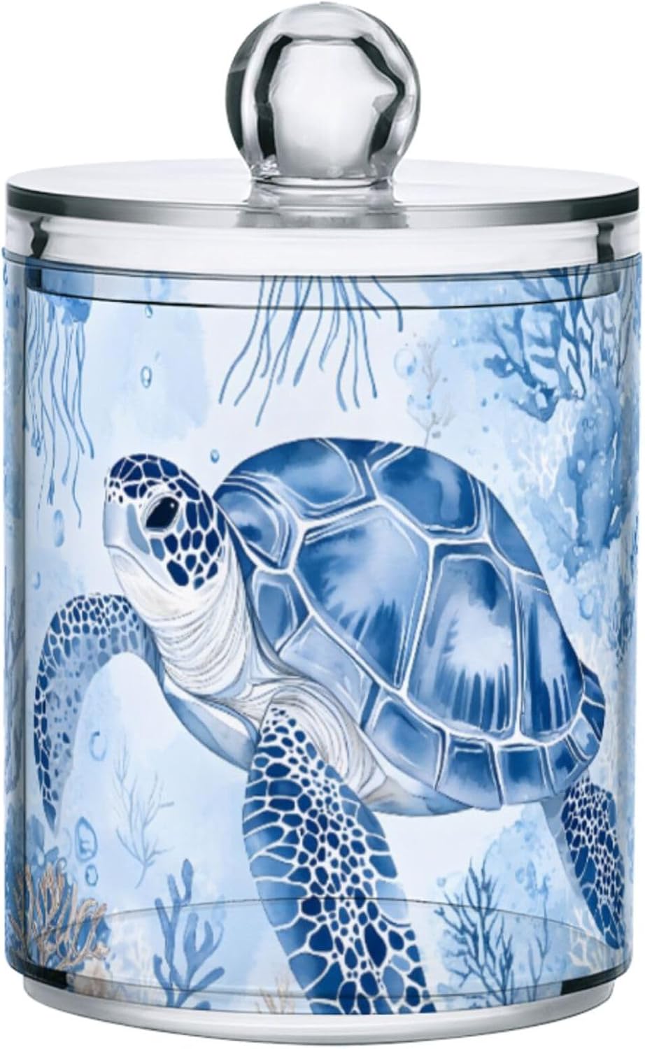 MNSRUU 4 Pack Qtip Holder Organizer Dispenser Turtle Watercolor Bathroom Storage Canister Cotton Ball Holder Bathroom Containers for Cotton Swabs/Pads/Floss