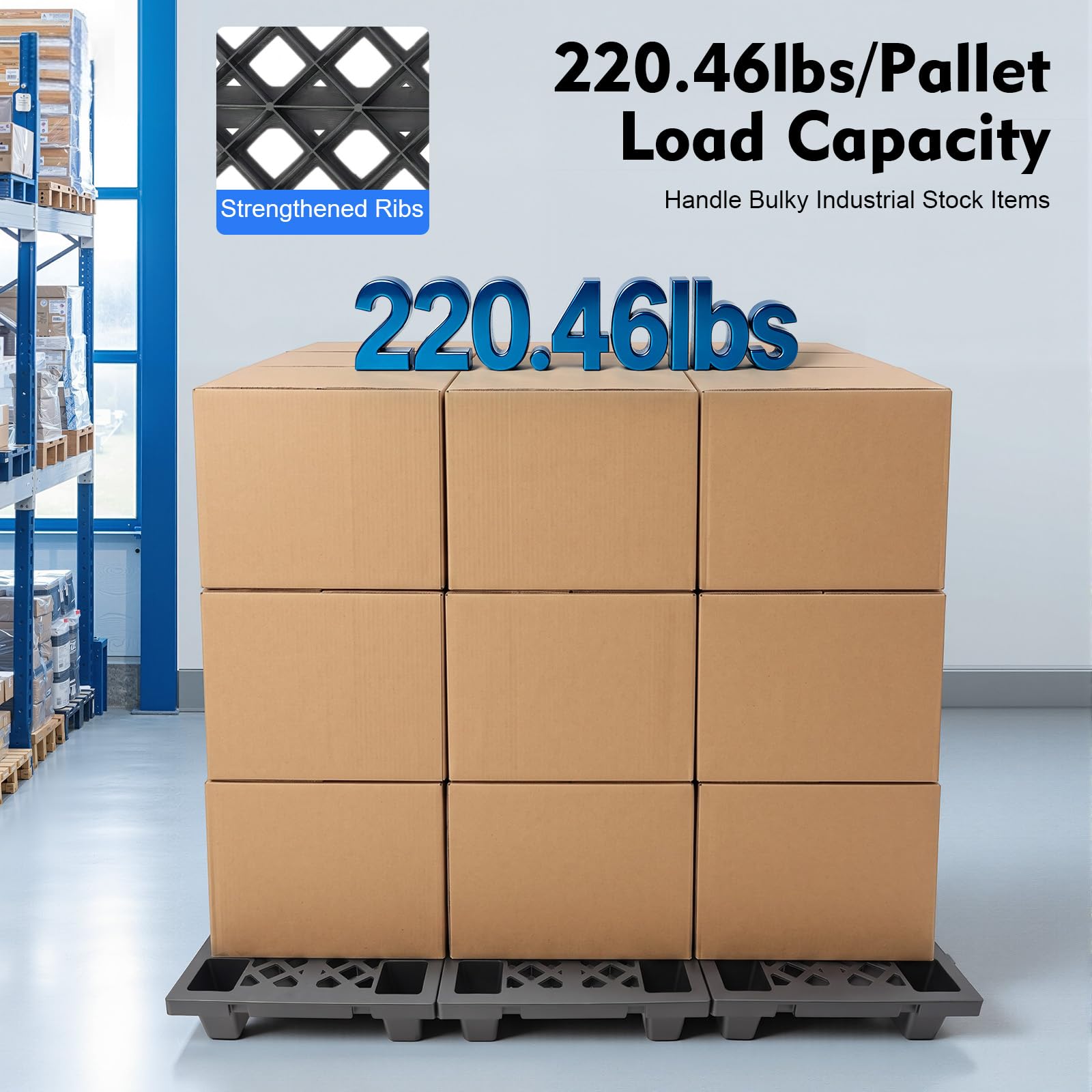 Set di 6 pallet in plastica da 60 x 40 x 10 cm, con giunto | Portata 100 kg per pallet, impilabile e bloccabile, superficie antiscivolo, piedini per stabilità