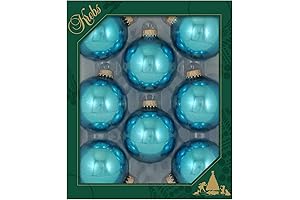 Designer Turquoise Christmas Tree Ornaments Set | Glass Balls for Holiday Decor, 8-Piece