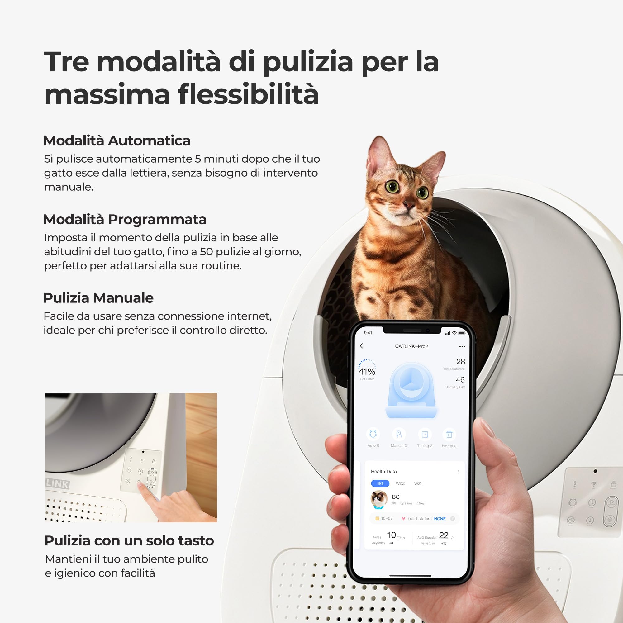 CATLINK Pro-X APP-13L Lettiera per gatti autopulente con contenitore per gatti di grandi dimensioni, 4 modalità di pulizia, 4 modalità di pulizia, 4 regolatori di odori (ozono UV+carbone attivo + gel