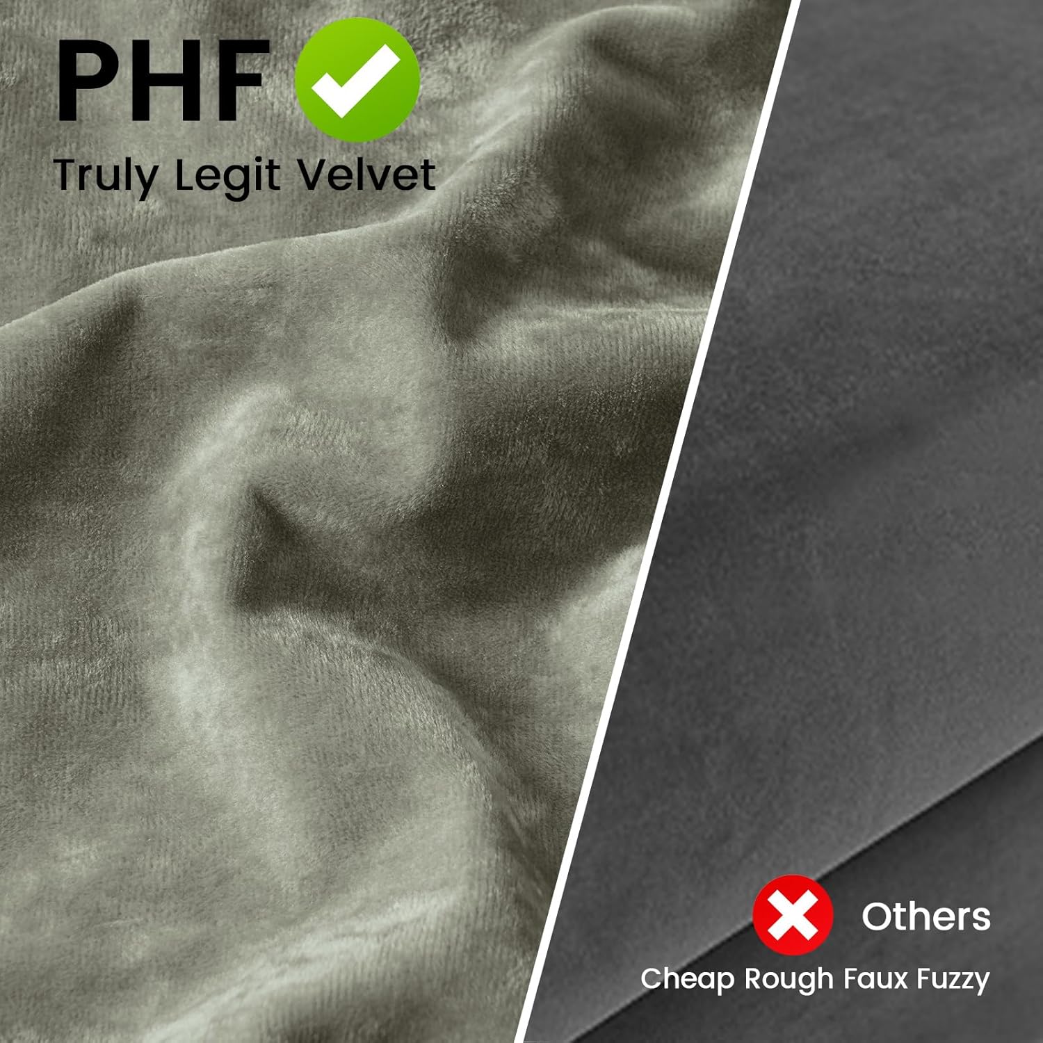 PHF Truly Velvet Pillowcases King Size, No Insert, 2 Pack Ultra Soft Breathable Pillow Shams Covers with Envelope Closure, 20" X 36" Luxury Cozy Warm Fuzzy Flannel,Vetiver