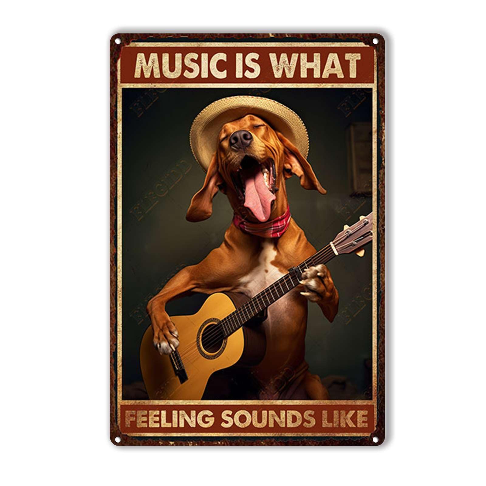 Anceky Music Is What Feeling Sounds Like Dog Metal Tin Sign Retro Signs Wall Decor for Home Kitchen Yard Outdoor Cafe 12×8 Inch