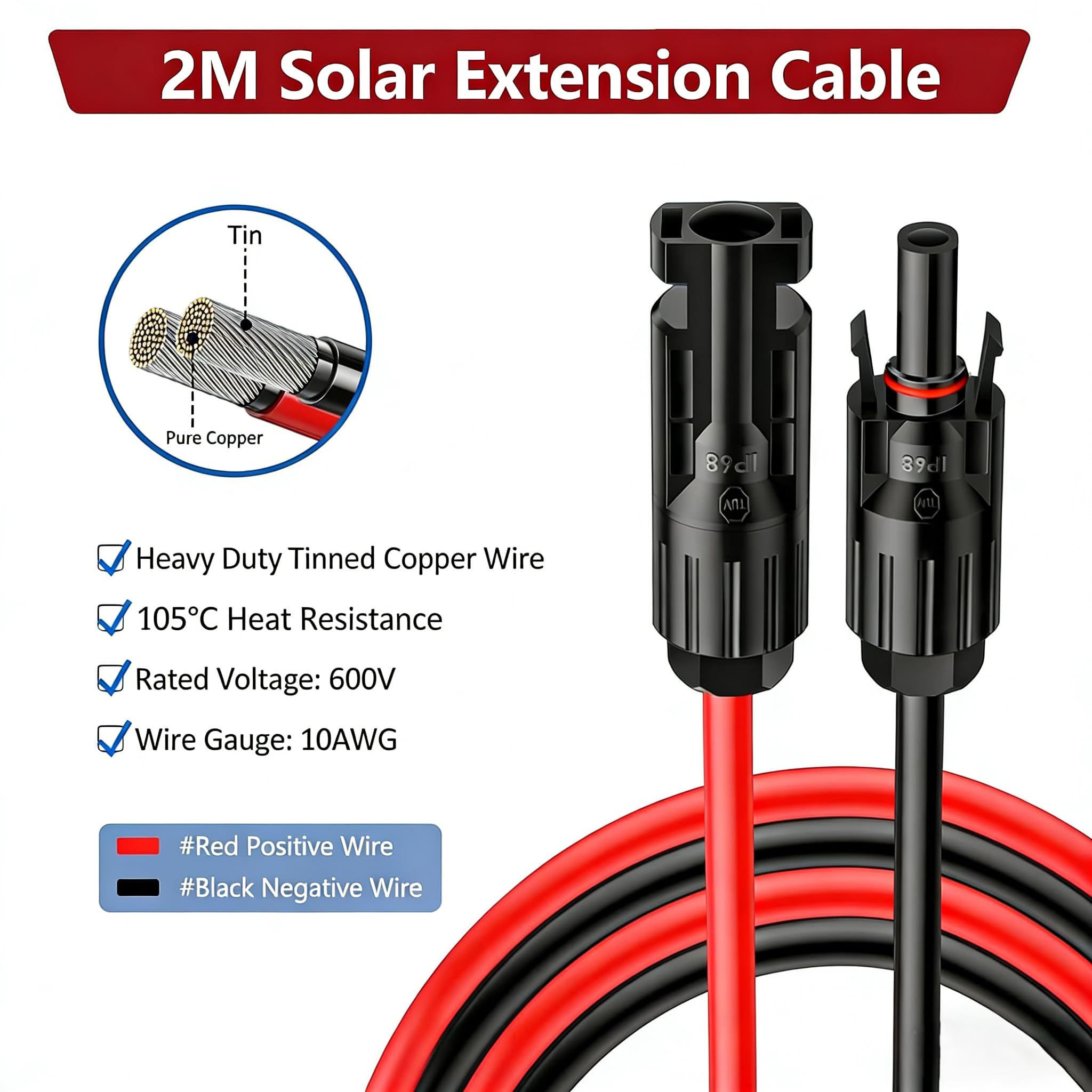 Passe-câble Double avec câble, Passe Cable Etanche étanche ABS avec câble de rallonge Solaire 2 m 10 AWG, Passe-Toit Solaire, pour Camping-Car, Bateau, Caravane, Marine