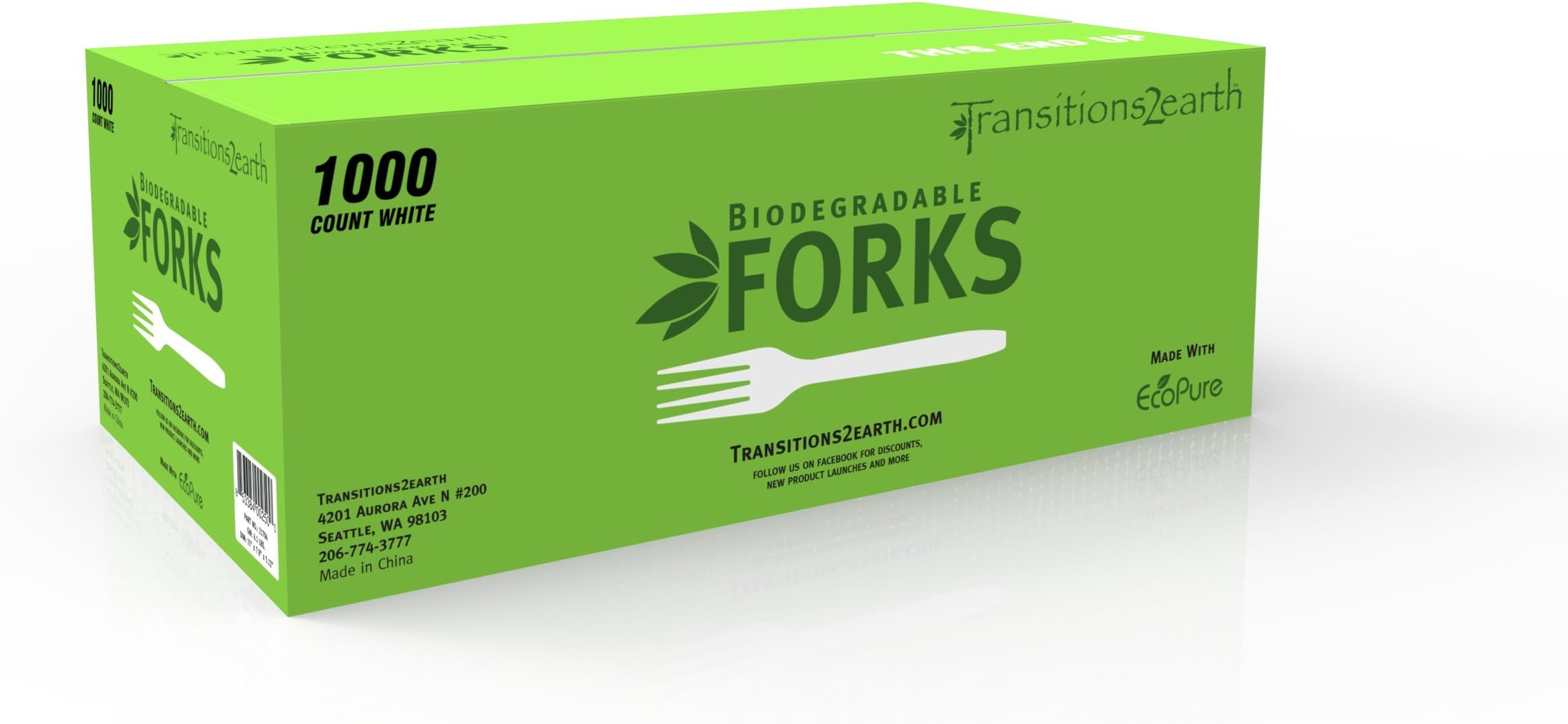 Transitions2earth Biodegradable EcoPure Economy LIGHTWEIGHT Forks - Box of 1000 - Earth-Friendly, BPA-Free, Heat Resistant, Reycable Utensils
