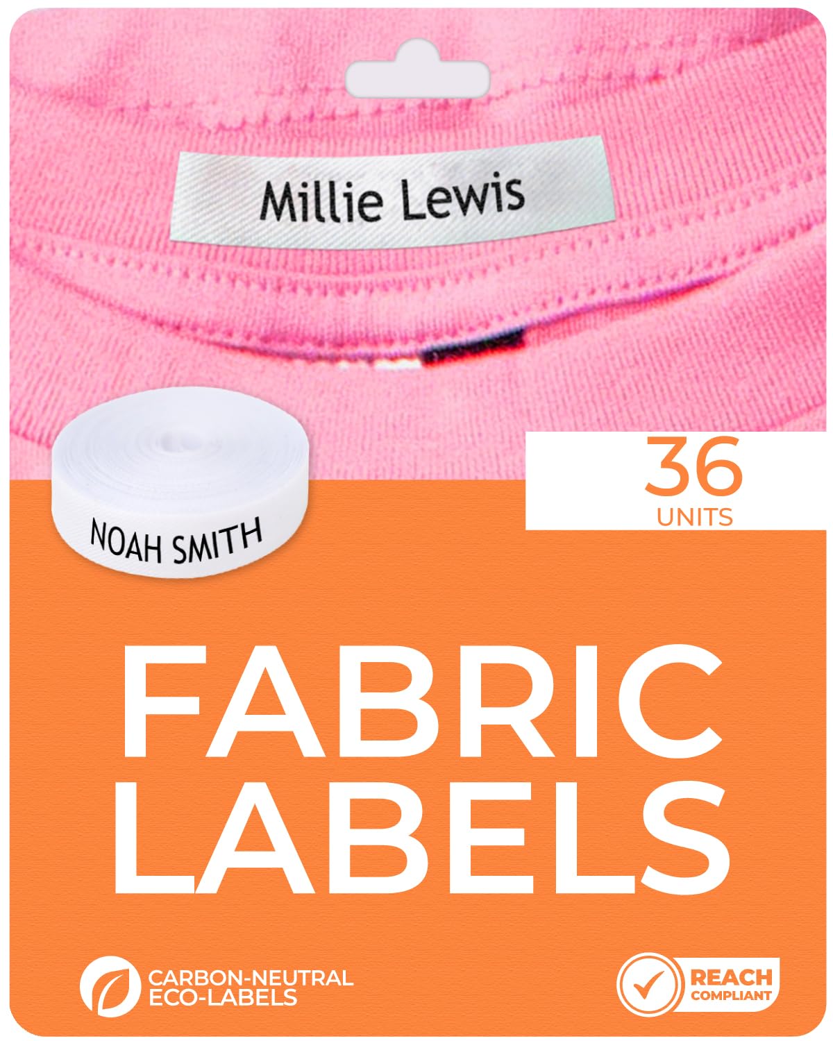 36 Personalized Iron-On Fabric Labels - Custom Name Tags for Clothing, School Uniforms, Elderly Garments - Durable, Washable, Eco-Friendly - 2.4x0.4 Inches