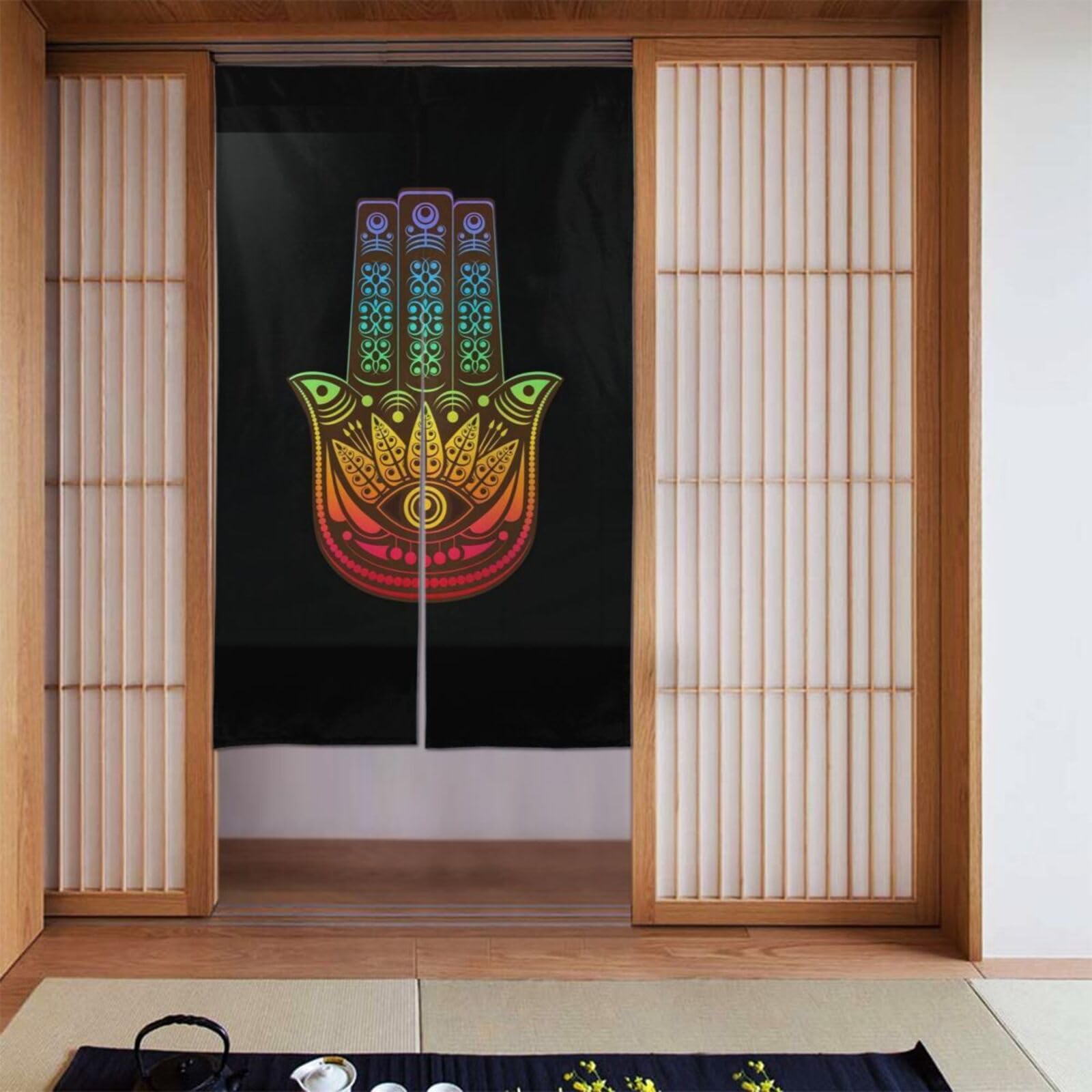Lukiyys Hamsa Hand of Fatima Meditation Mandala Door Curtains,Doorways Curtains for Windows,Bedroom Divider 34"X 56"