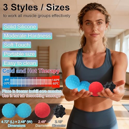Miniatura 3 de HODEMI Massage Ball Set, 3 Pieces - Spiky, Lacrosse & Peanut Roller for Muscle Knots, Myofascial Trigger Point Release, Deep & Superficial Muscle