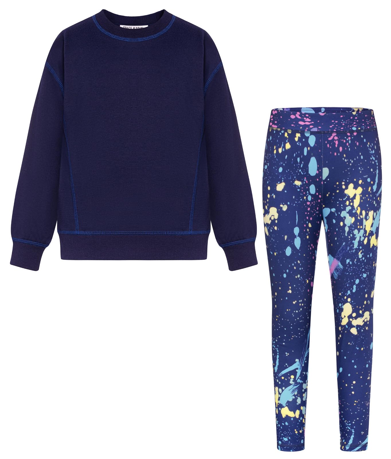 GRACE KARIN Ensemble sweat-shirt et legging pour fille - Manches longues - 2 pièces - Automne - Hiver - Tenue de sport pour 6-14 ans