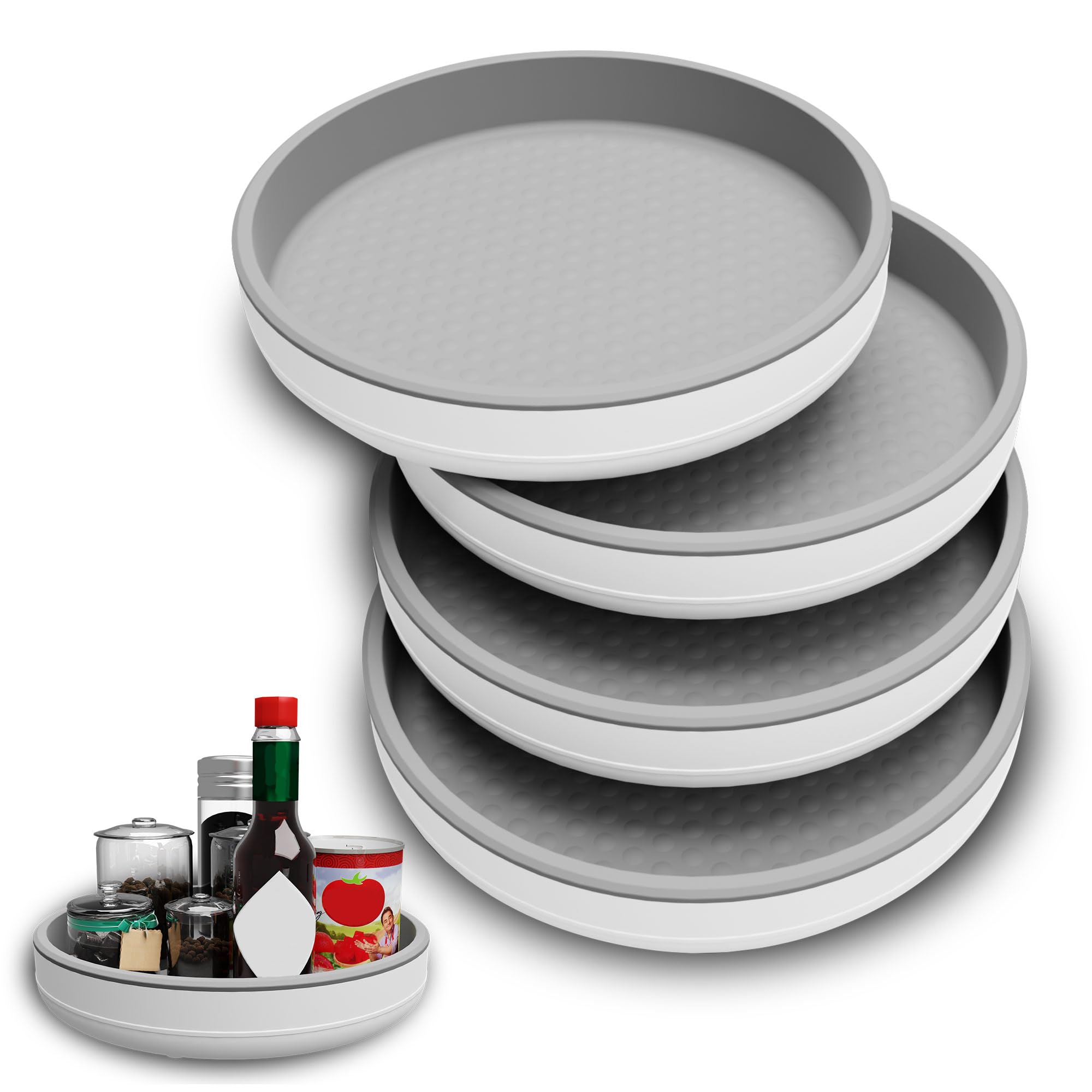 4 Pack 10 Inch Non-Skid Lazy Susan Turntable Organizers-Rotating Tray for Pantry Organization and Storage,Kitchen,Under Sink Organizing