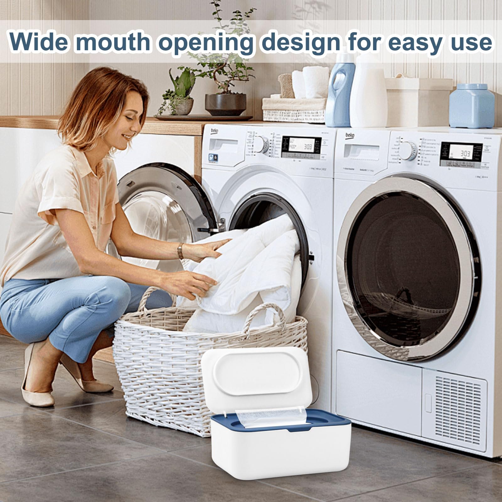 Dryer Sheet Holder - Blue Lidded Storage Bin -4