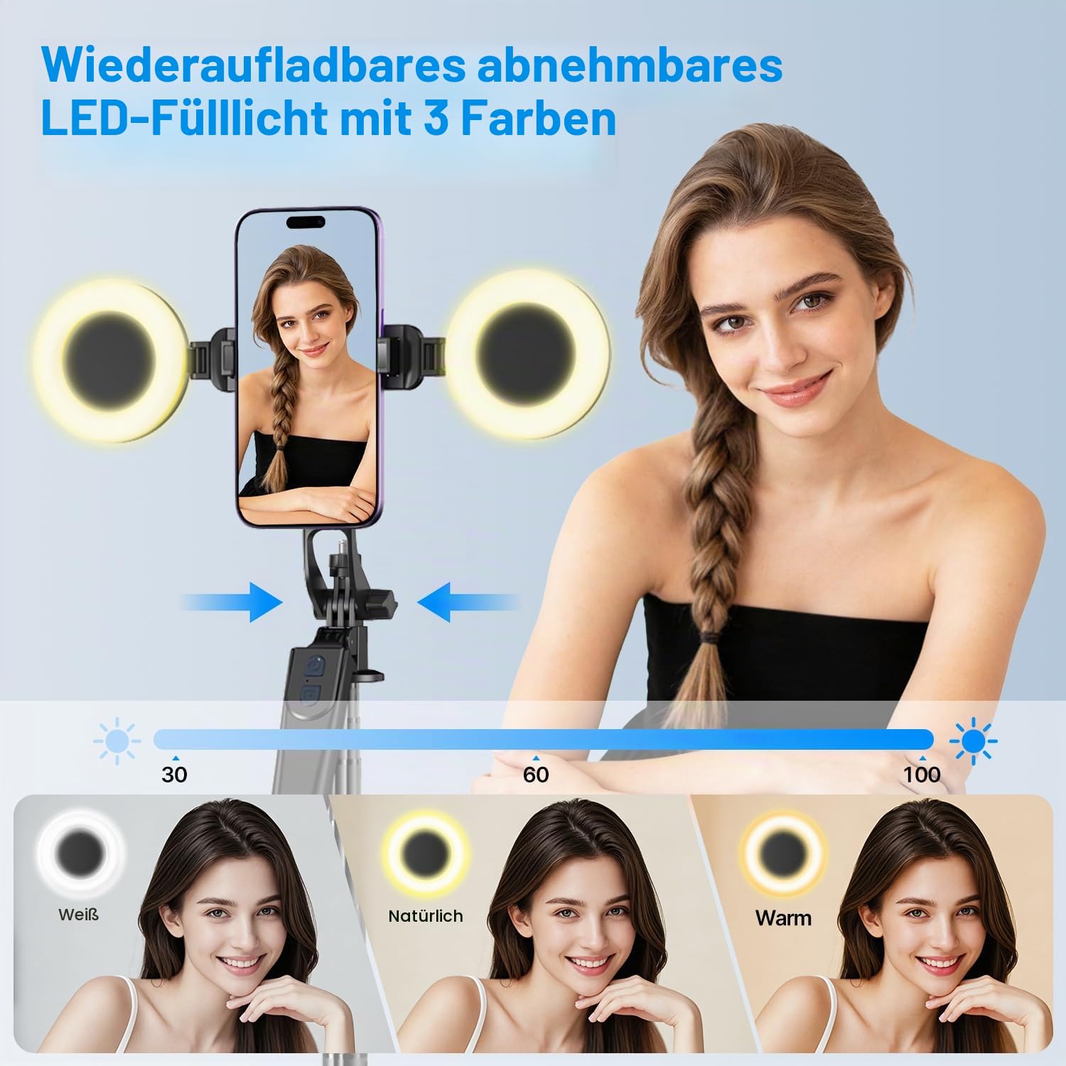 yAyusi Vlogging-Kit für iPhone/Android, 180 cm Ausziehbares Selfie-Stick-Stativ mit Licht, Fernbedienung und Mikrofon, Unverzichtbares Starter-Kit für TikTok/YouTube/Content-Ersteller/Influencer