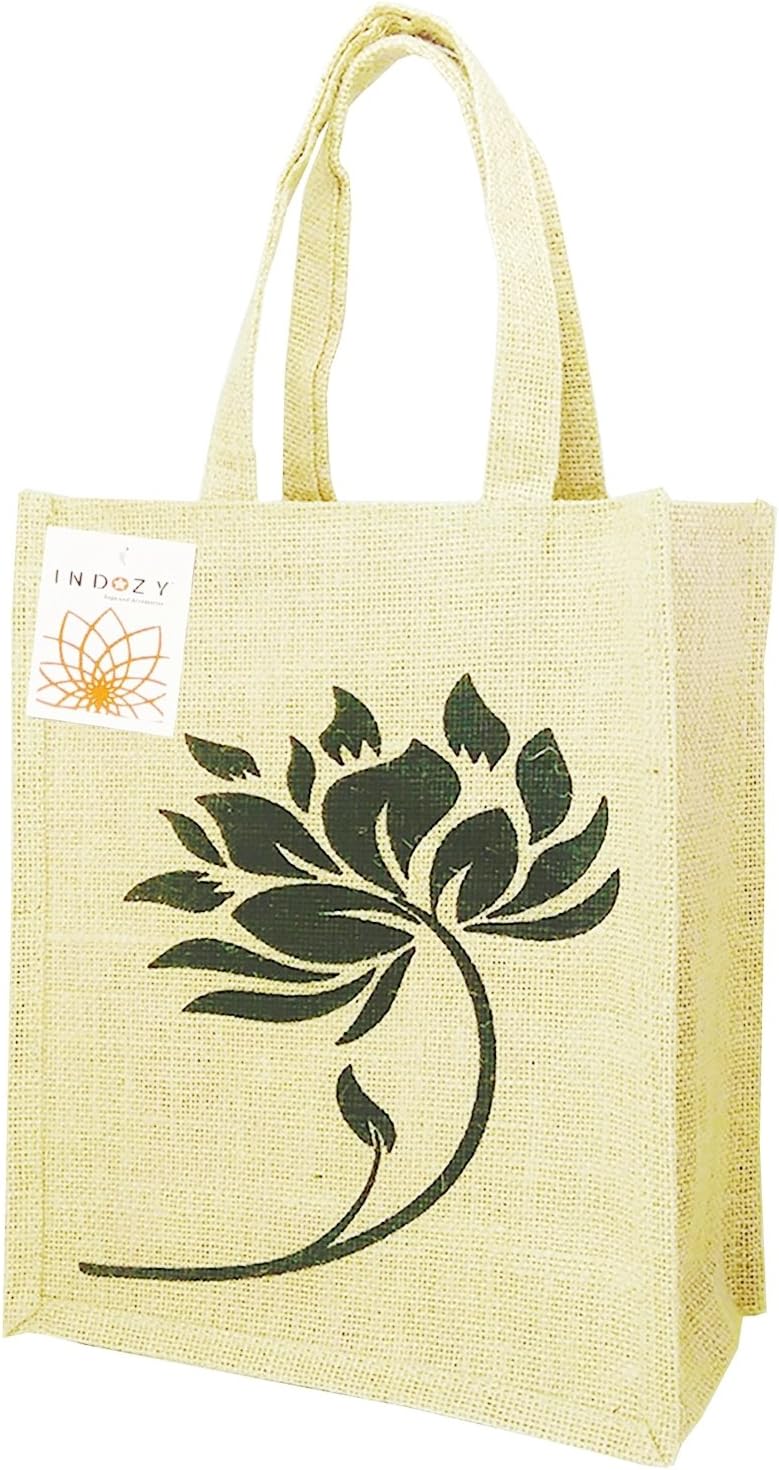 INDOZYJute Bag for Lunch Tiffin & Gifting | for Men Women Girl boy Kid Office Daily use Handbag | with Zip & 2 Inside Pockets for Spoon/Fork/Tissue/Mobile & Water Bottle