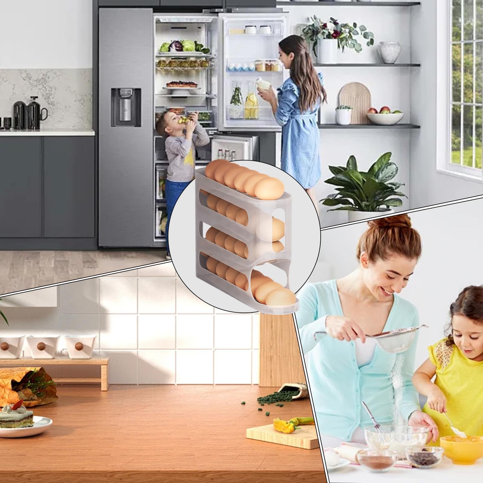 4 lagen eierhouder voor koelkast, rollende eierlade, roller eierlade eierorganizer automatische rollende eierhouder voor opslag 30 eieren, eierdispenser voor koelkast roll down