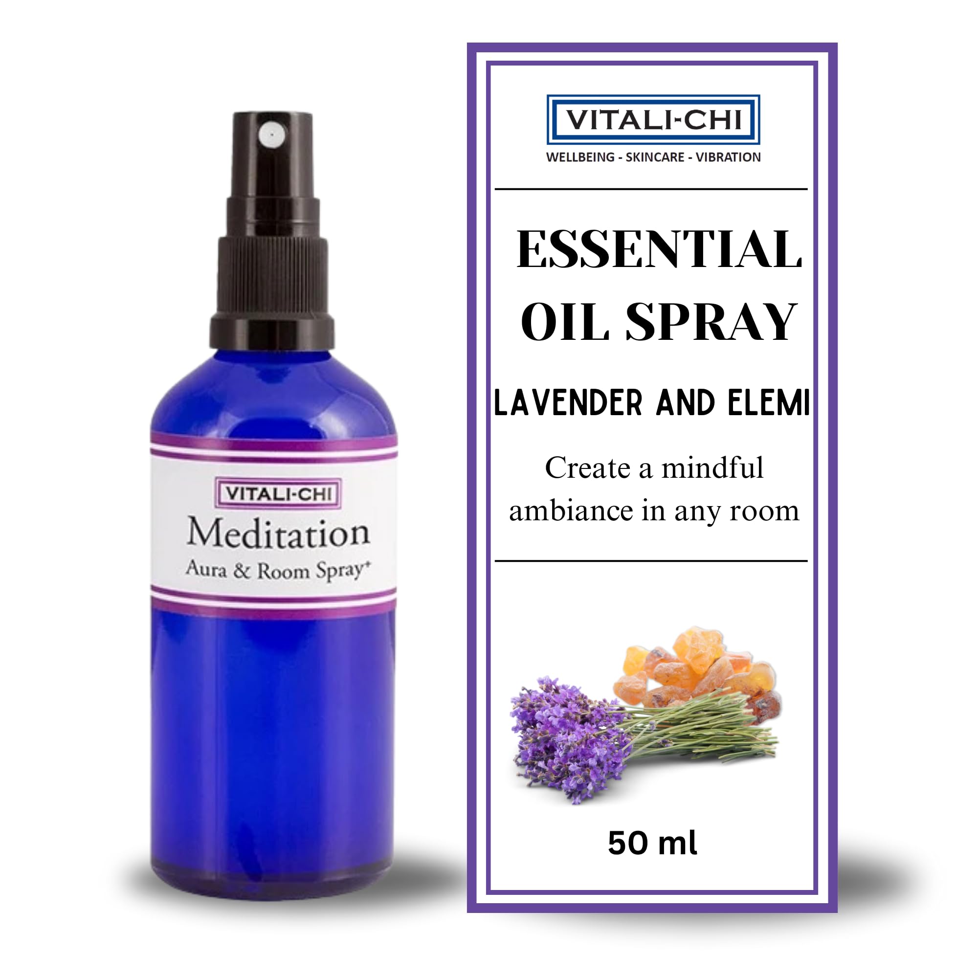 Essential Oil Spray Made from Lavender and Elemi | Detoxing & Calming Atmosphere, Relaxation, Focus & Peace | Air Freshener Aura & Room Spray with Refreshing & Soothing Aroma - 50 ml
