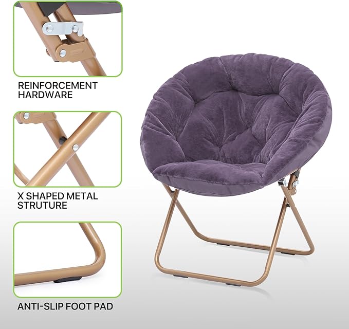 Sillón Plegable Redondo con Puff Peluche Púrpura y Dorado miniatura 8