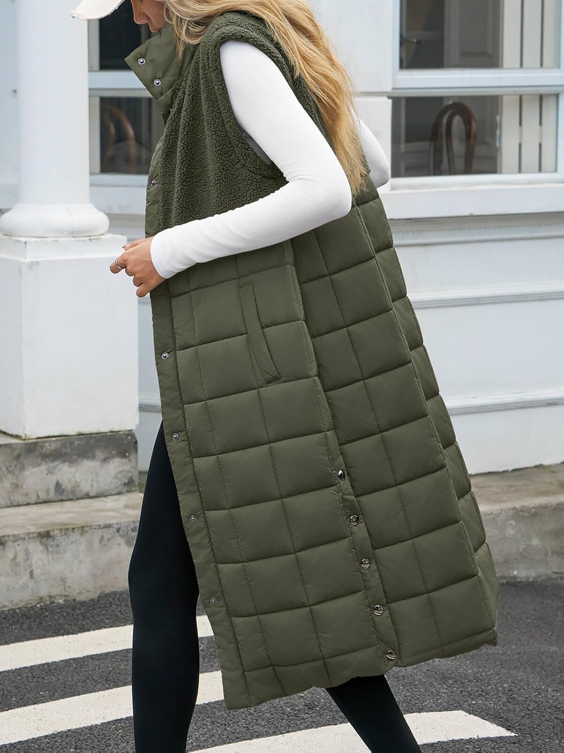 UMEKO Women's Long Puffer Vest Fleece Jacket Winter Button Down Sleeveless Coats - Image 2