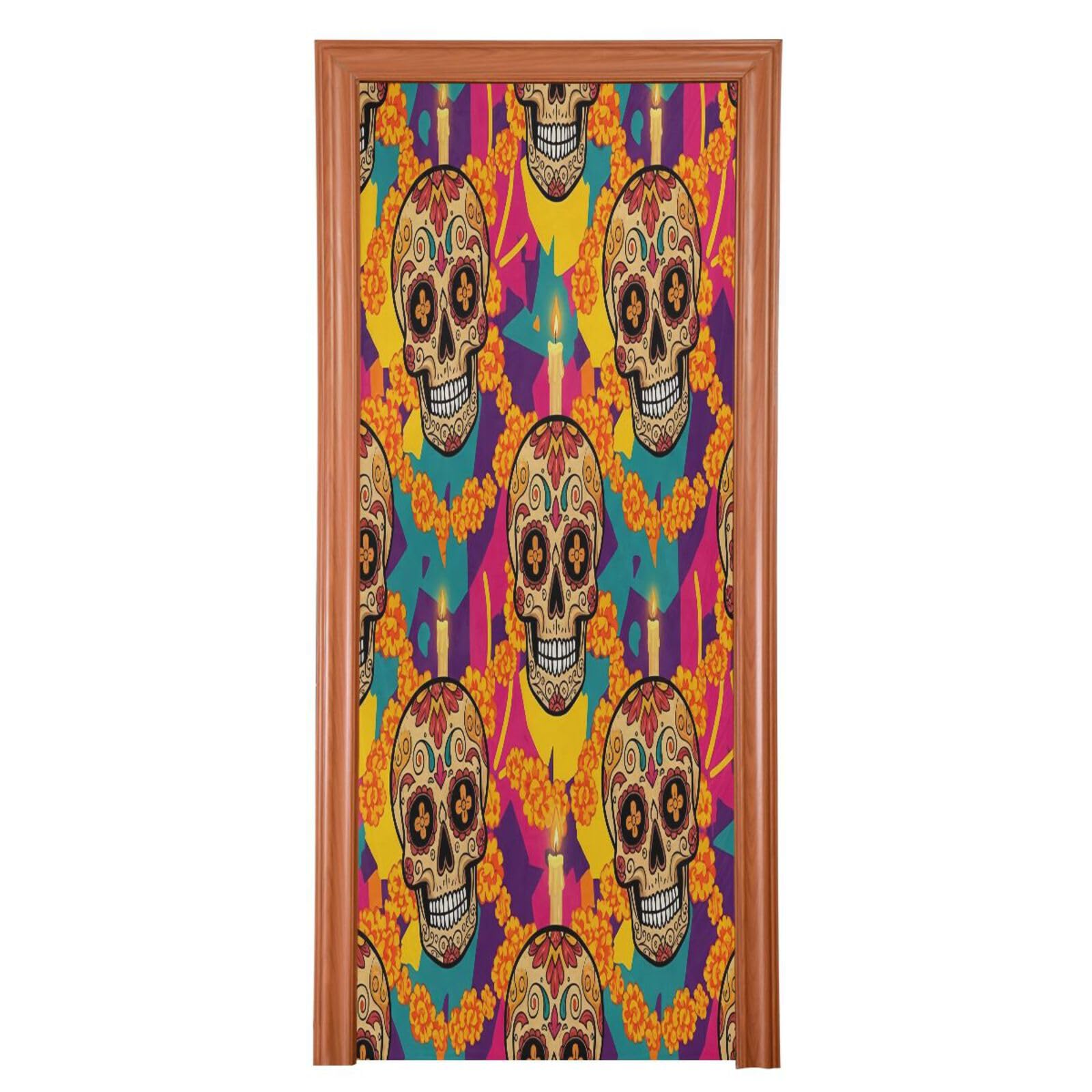 Housse de porte motif tête de mort décorative 88,9x200,7 cm