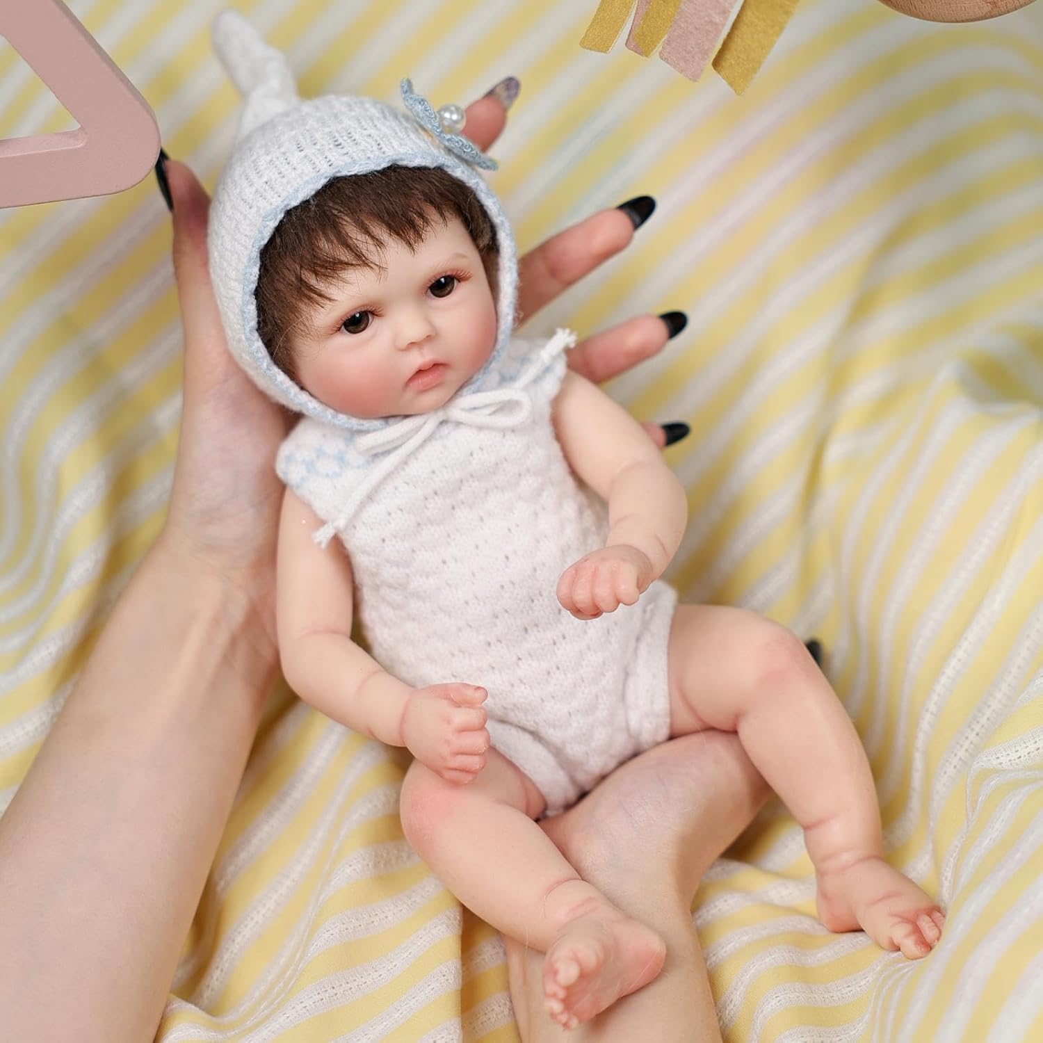 12inch Cute Silicone Reborn Baby Doll, Full Body Silicone Baby with Hand-Rooted Hair, Soft Realistic Doll with 2 Outfits, Blanket & Pacifier, Gift for Kids