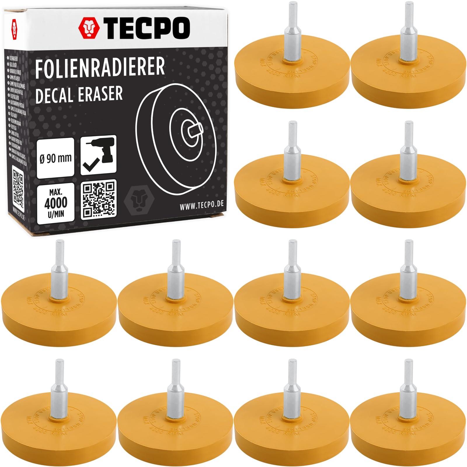 TECPO Folienradierer für Bohrmaschinen, Radierscheibe, Adapter 5/16'' x 24mm, 4000 U/min, Ø 90mm