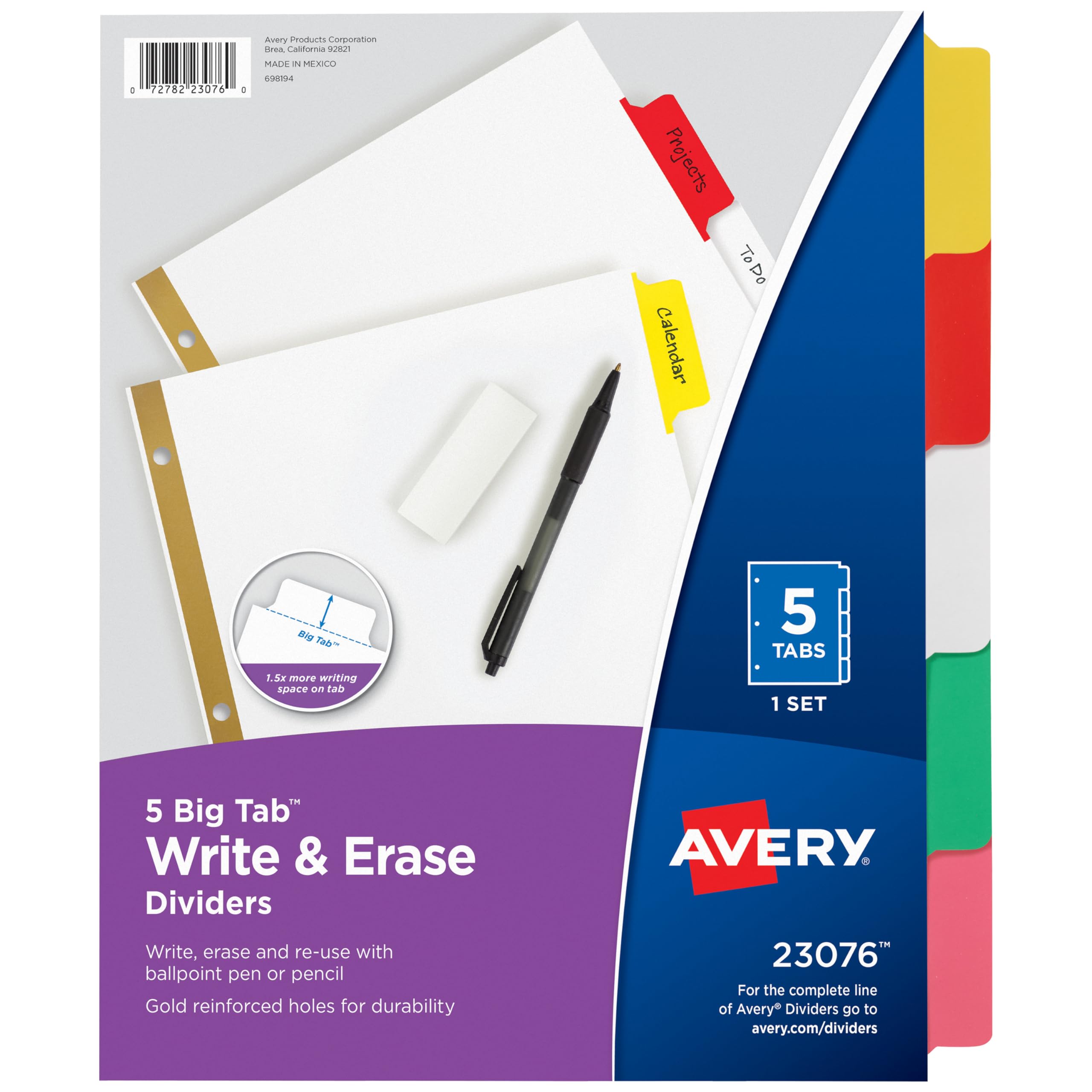 Avery Big Tab Write & Erase Dividers, 5 Multicolor Tabs, Case Pack of 48 (23076), 48-Pack - Image 2