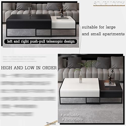 Miniatura 6 de Mesas auxiliares, mesa de centro para sala, juego de 2 mesas auxiliares anidables, con marco de metal, mesa moderna y única, mesa industrial