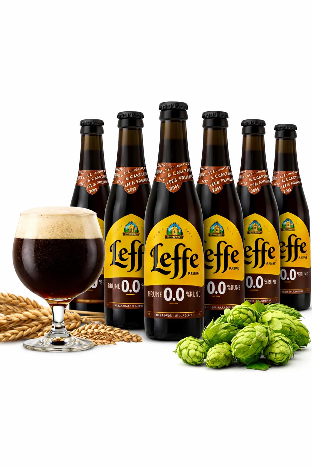 Leffe Brune 0,0% Alkoholfrei – 6 × 0,33 l | Dunkles belgisches Bier | Voller Geschmack ohne Alkohol