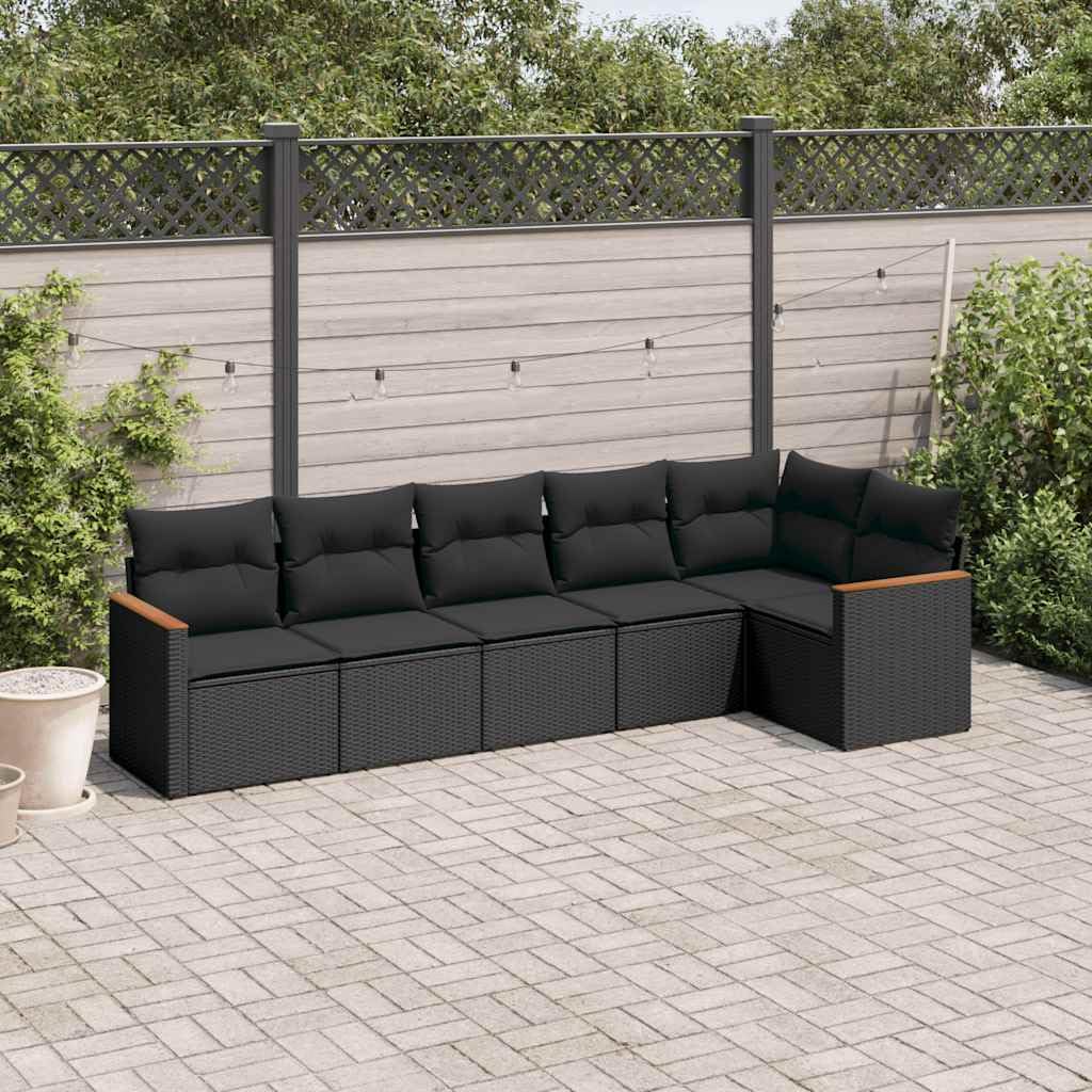Salon de Jardin 6 Places en Résine Tressée Noir - Ensemble Canapé Modulable Extérieur avec Coffre de Rangement Intégré et Coussins Lavables pour Terrasse et Patio
