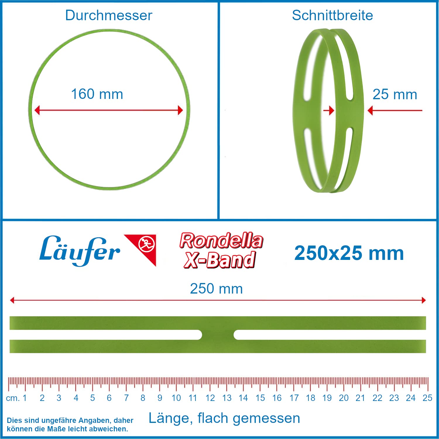 Läufer 59078 Rondella X-Band Hercules, bardzo duże taśmy krzyżowe, gumowe taśmy 250 x 25 mm, średnica 160 mm, pudełko 500 g, kolorowe posortowane