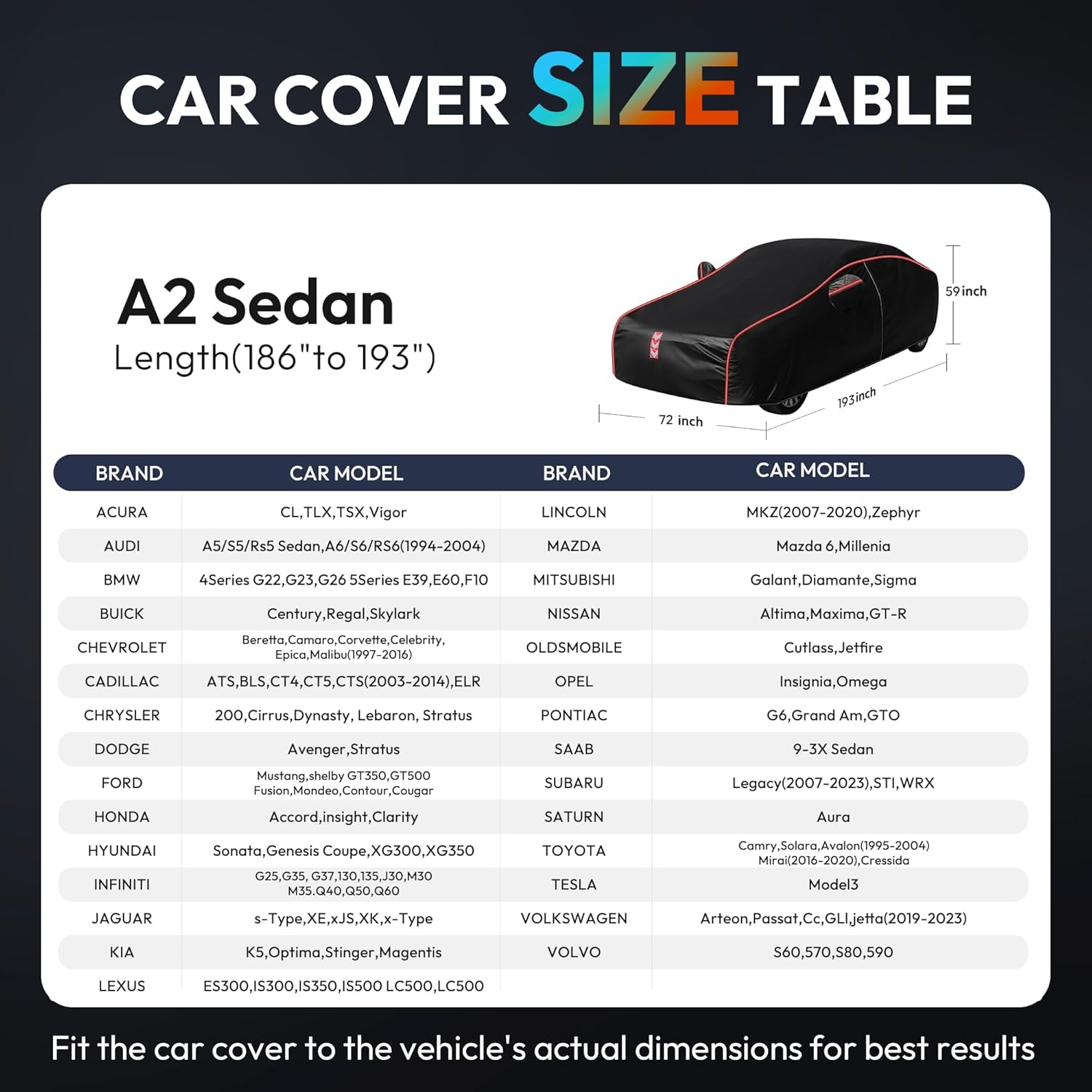 Car Cover Waterproof All Weather, All-Around Fastening 60s Quick-Install, 4 Upgrades for Sedans 186in-193in Car Cover