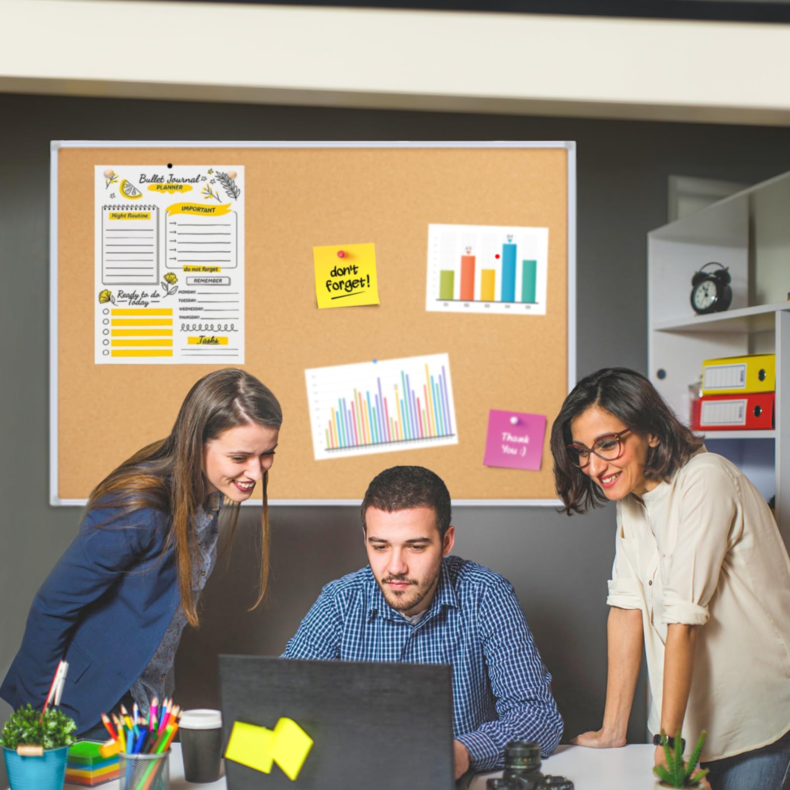 OWLKELA 36'' x 48'' Large Cork Board, Silver Aluminium Framed 4x3