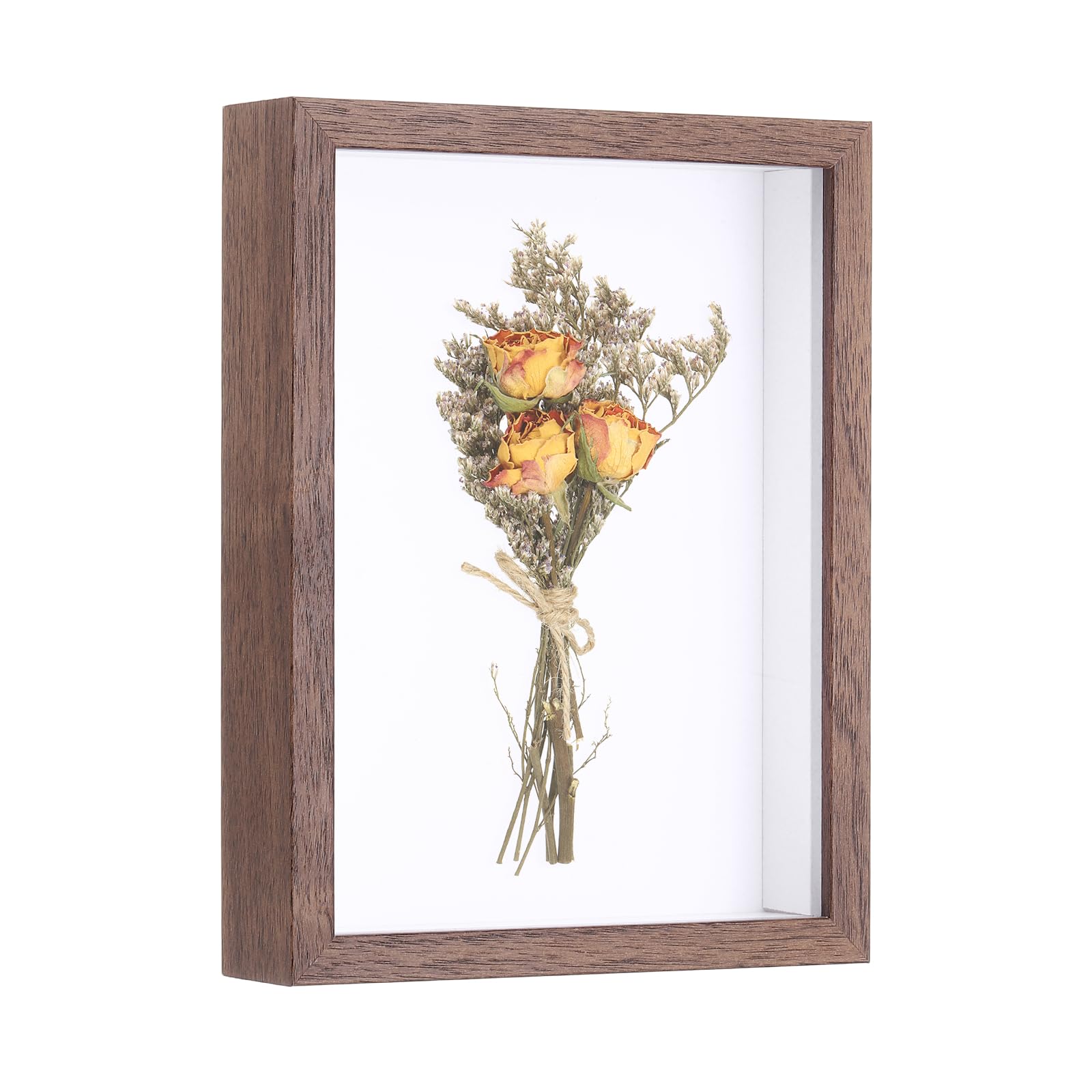 sourcing map 8x6" Shadow Box Display Frame, 3cm Deep Photo Shadow Box Wooden Display Case Wall Mount & Tabletop Display for DIY Photos Flowers Memorabilia Wedding Birthday, Walnut Color
