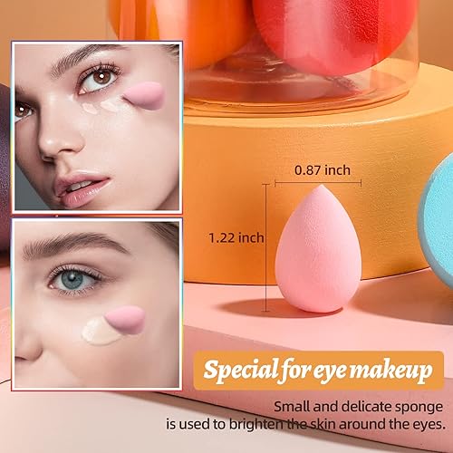 Vista 15 de BS-MALL - Juego de esponjas de maquillaje, 7 esponjas para líquido, crema y polvo, multicolor con 1 mini esponja de maquillaje rosa (D-amarillo)