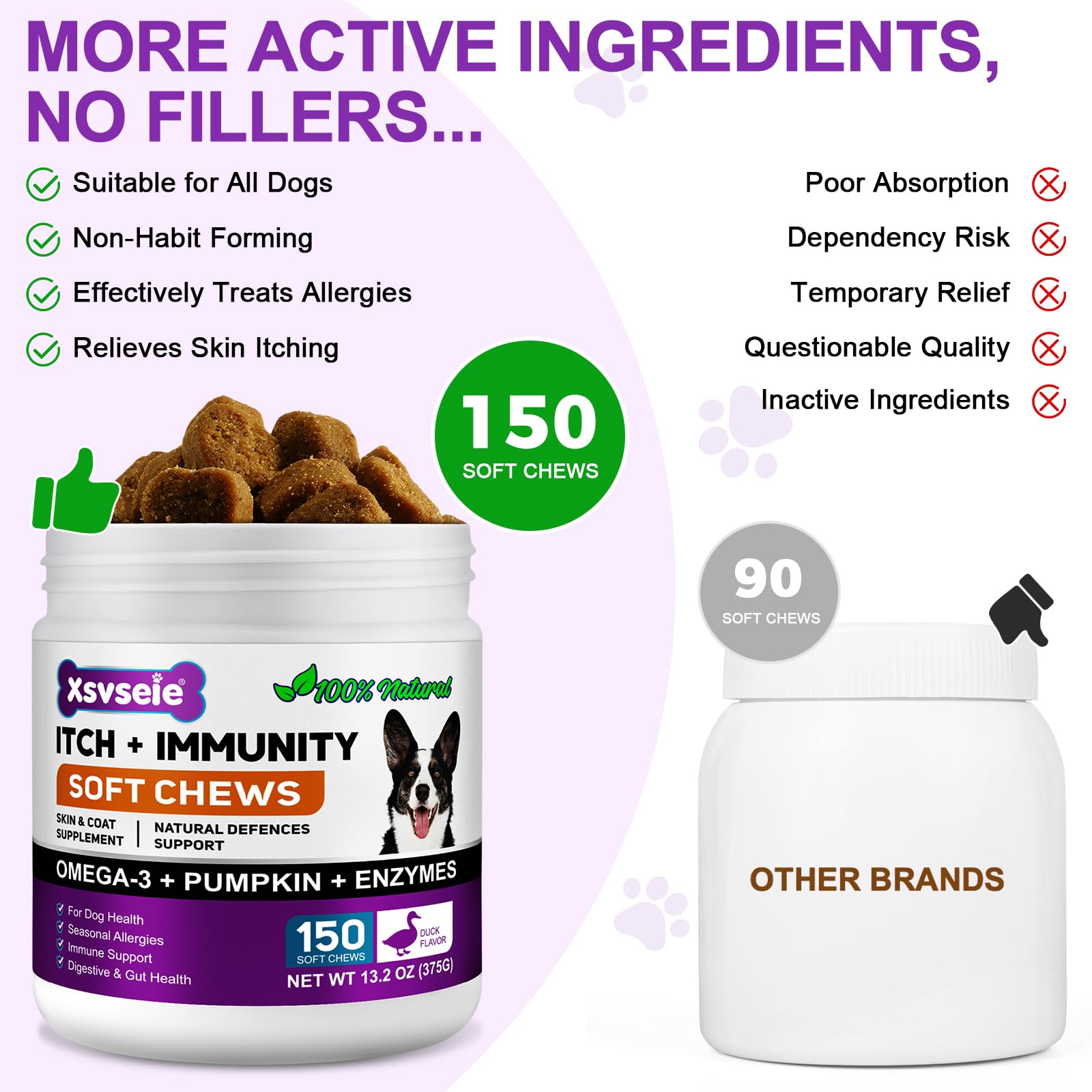 Alivio de la Alergia del Perro, Dog Allergy Relief Treats, Snacks Antialérgicos para Perros, Alivia la Picazón, el lamido, el Rascado y la Depilación, Refuerza la Inmunidad, Alergia e Inmunidad Perros