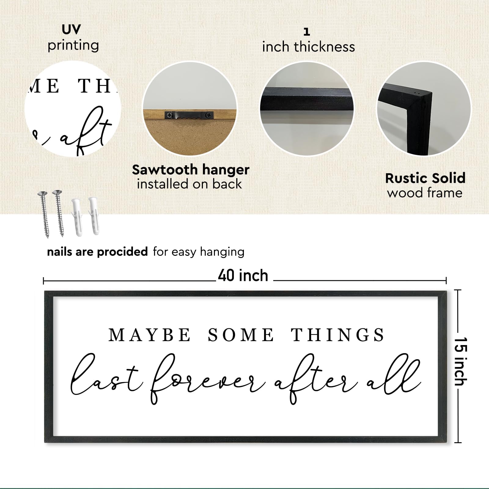YWJKWLGS Letrero decorativo para pared de dormitorio principal, con texto en inglés "Maybe Some Things Last Forever After All", 101.6 x 38.1 cm, moderno estilo rústico grande de madera rústica