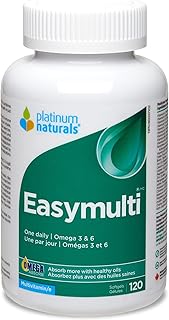 Platinum Naturals - Easymulti Omega 3 & 6, 120 Softgels - Vitamins Multivitamin for Men and Women - Multivitamin for Adults - Daily Multivitamin Adult Men and Women - Adult Multivitamin with Iron