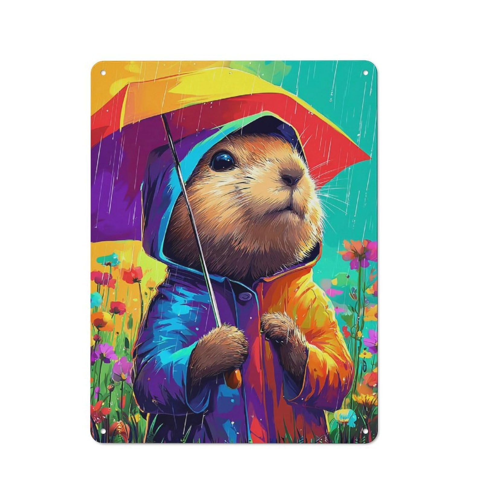 Junmoney Rainy Day Guinea Pig Adventure Industrial-Style Metal Plaque 40X30cm For Hallway Wall, A Winter Wall Decor Update For Hallway Decor Lovers