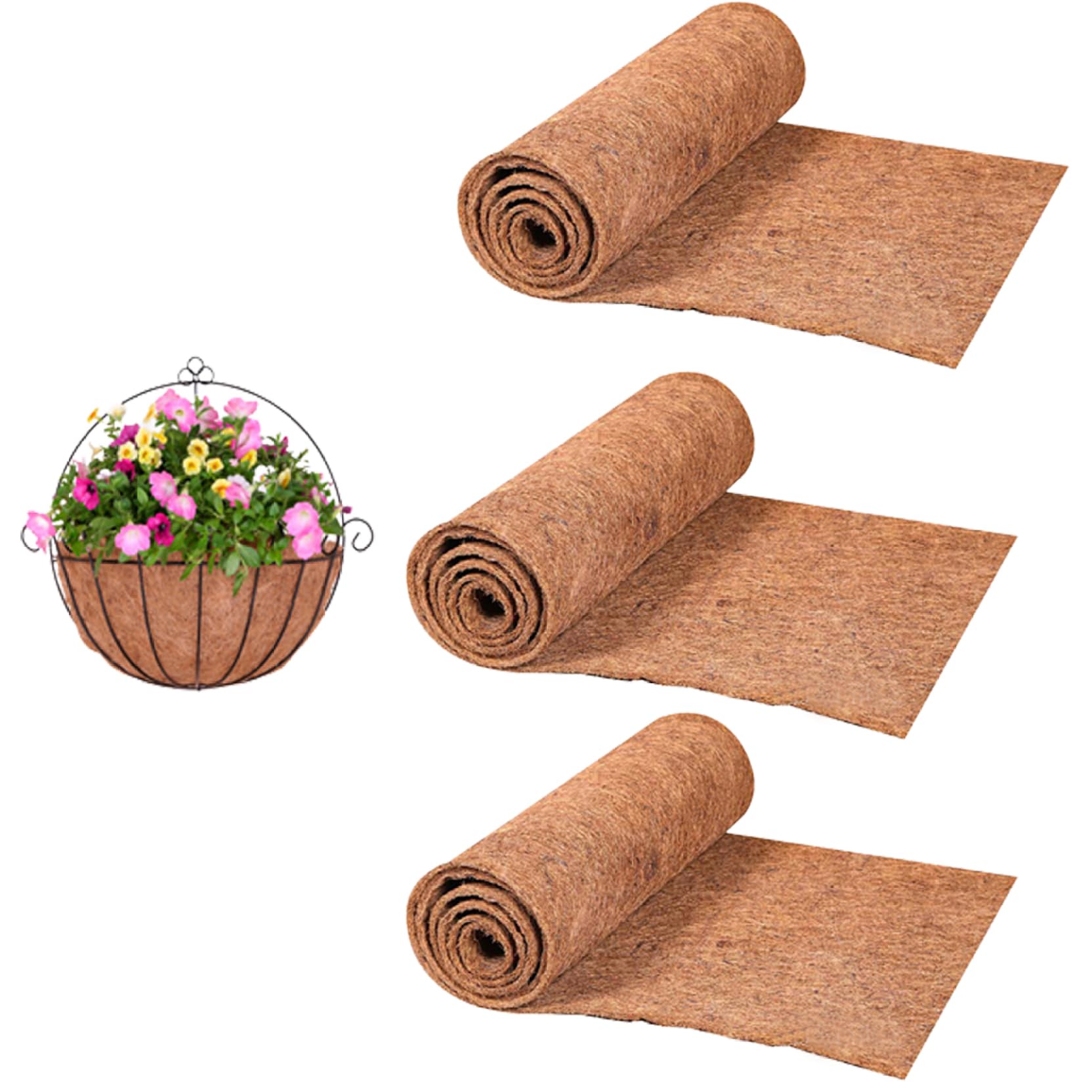 Hintyne Coconut Matting for Planters 3 Rolls Hanging Basket Liner 100x30cm Coconut Planter Liners Coir Growing Mat for Hanging Baskets Window Box