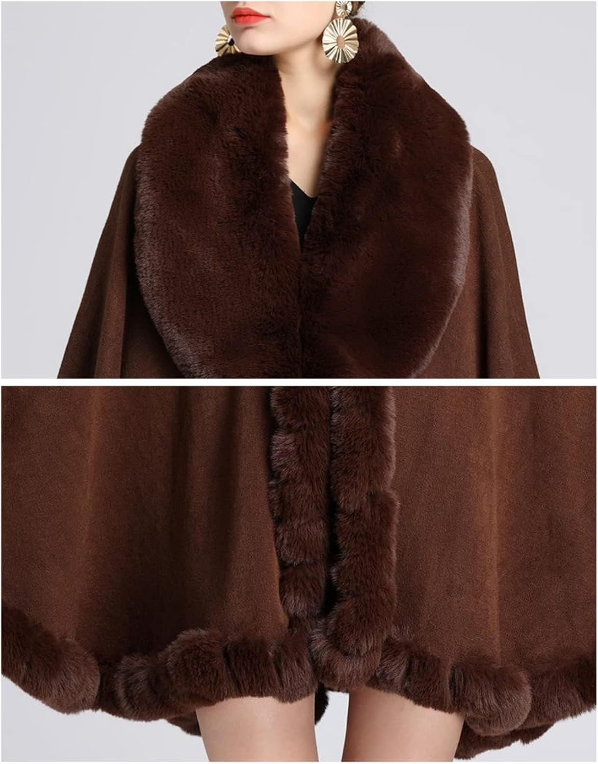 Faux Fur Shawls and Wraps Women 2026 Winter Knit Ponchos Elegant Evening Dress Shawl Cape Cloak Coat Fur Collar - Image 6