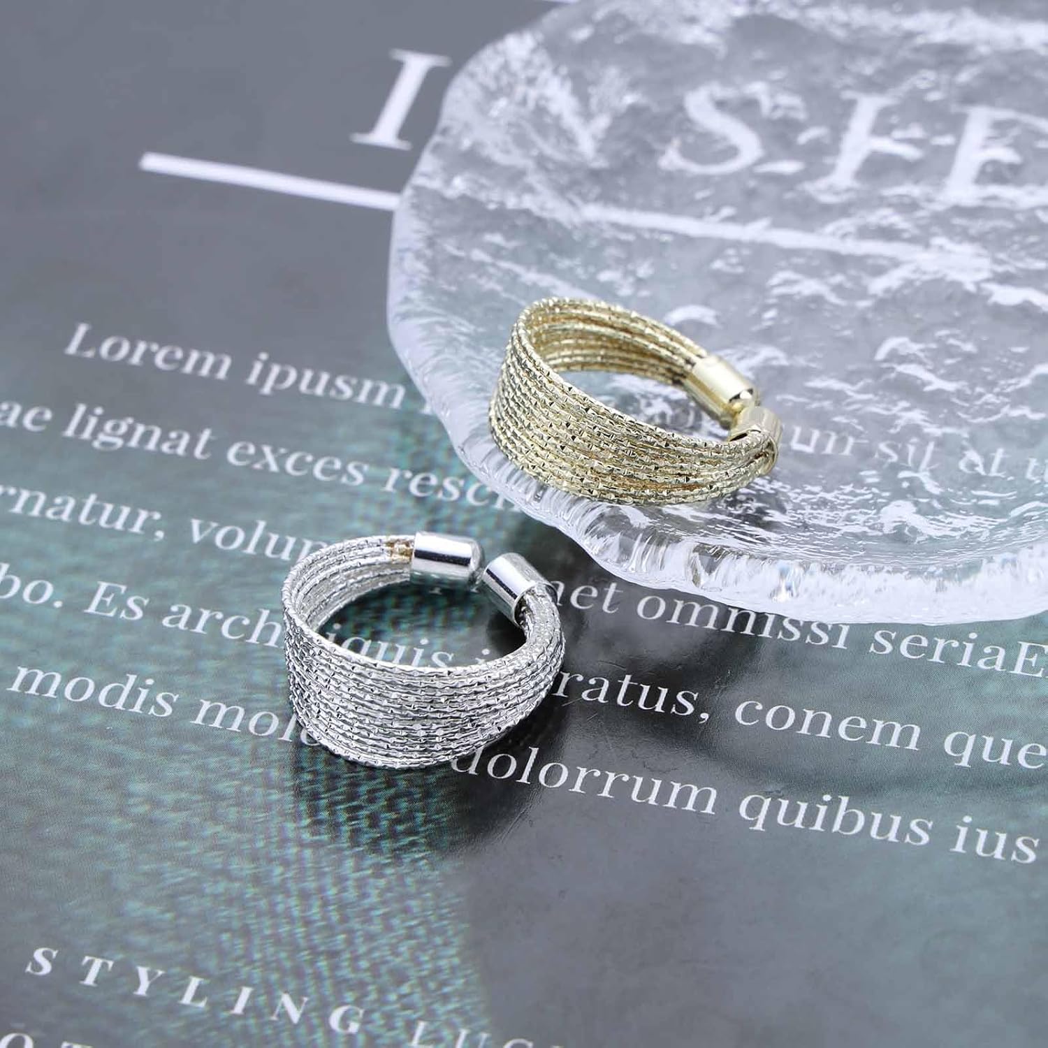 Chunky Statement Rings for Women Gold Silver Two Tone Multi Lines Rings Adjustable Wide Index Finger Rings Link Chain Open Wrap Rings Set Cool Jewelry - Image 6